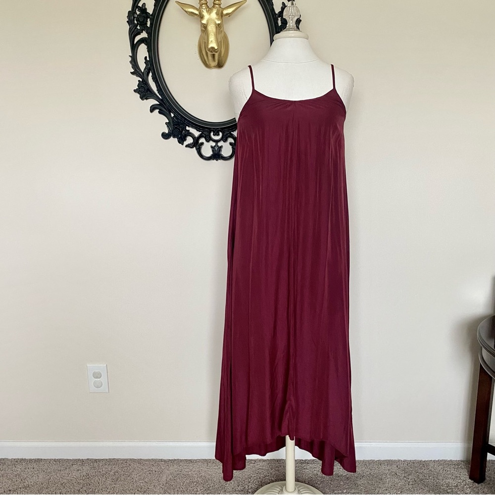 Pink Stitch Burgundy Wine Colored Tent Style Maxi Dress